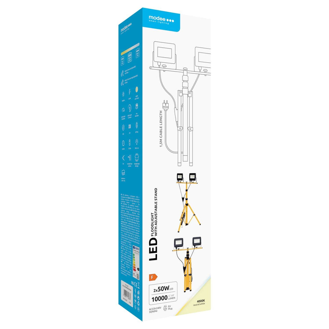 Modee LED Reflektor Munkalámpa állvánnyal 2x50W 120° 4000K (10000 lumen) ERP