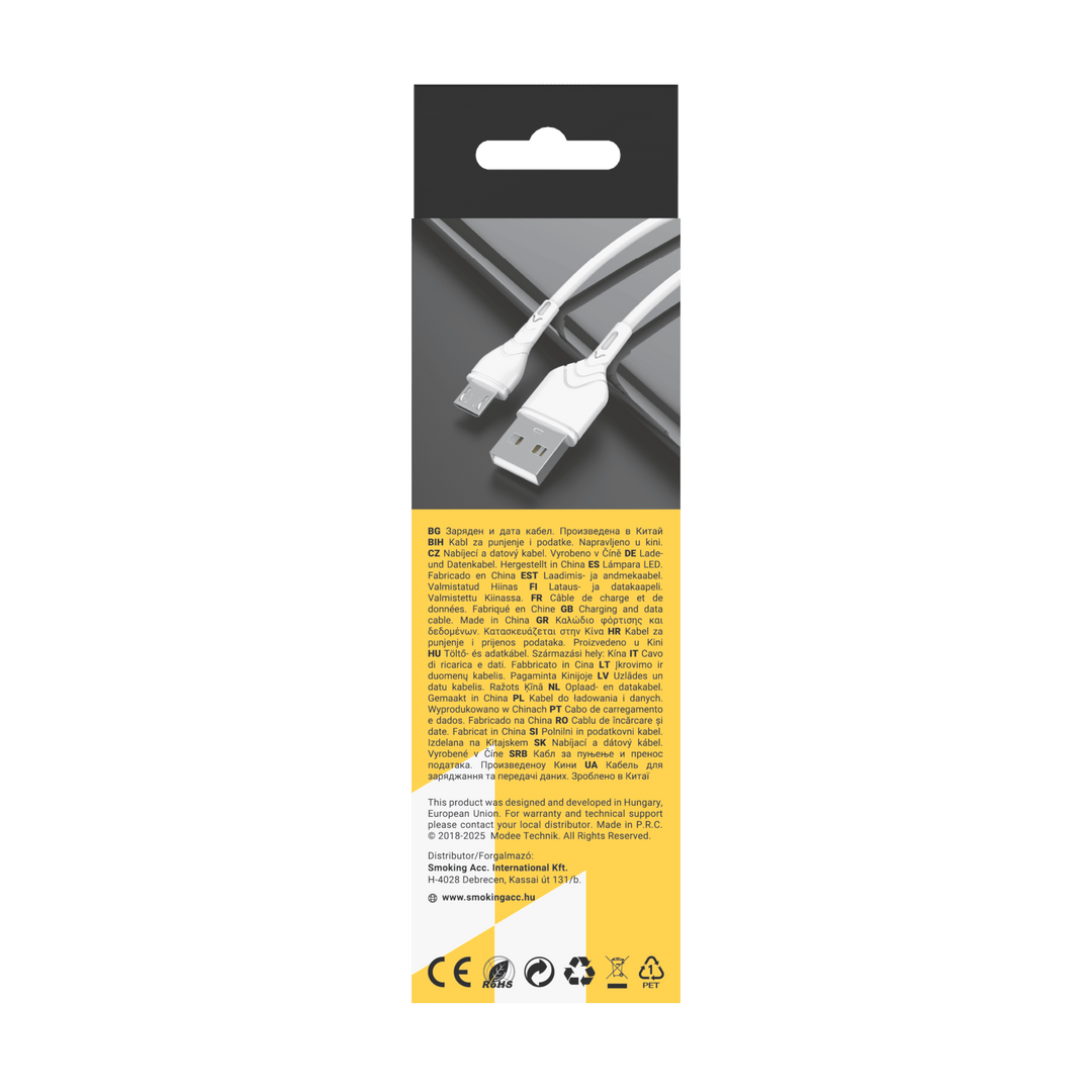 Technik Töltő-és Adatkábel PVC USB-A / Micro USB 5V 2,4A 1m Fehér