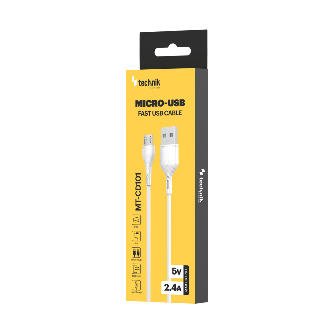 Technik Töltő-és Adatkábel PVC USB-A / Micro USB 5V 2,4A 1m Fehér