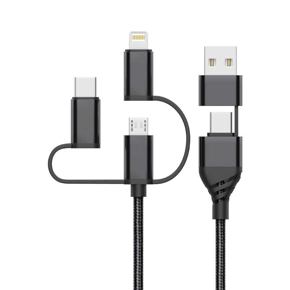 Technik Töltő-és Adatkábel Braided (5in1) USB-A/C to all 5V 3A 1,2m Fekete